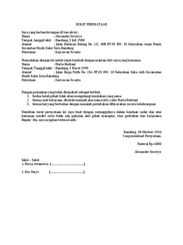 Detail Surat Pernyataan Perjanjian Nomer 17