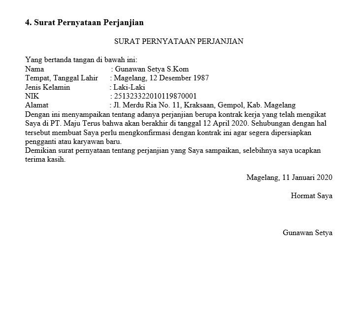 Detail Surat Pernyataan Perjanjian Nomer 32