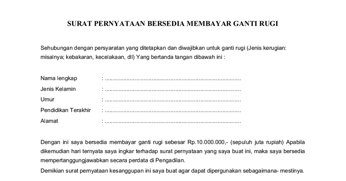 Detail Surat Pernyataan Perjanjian Nomer 37