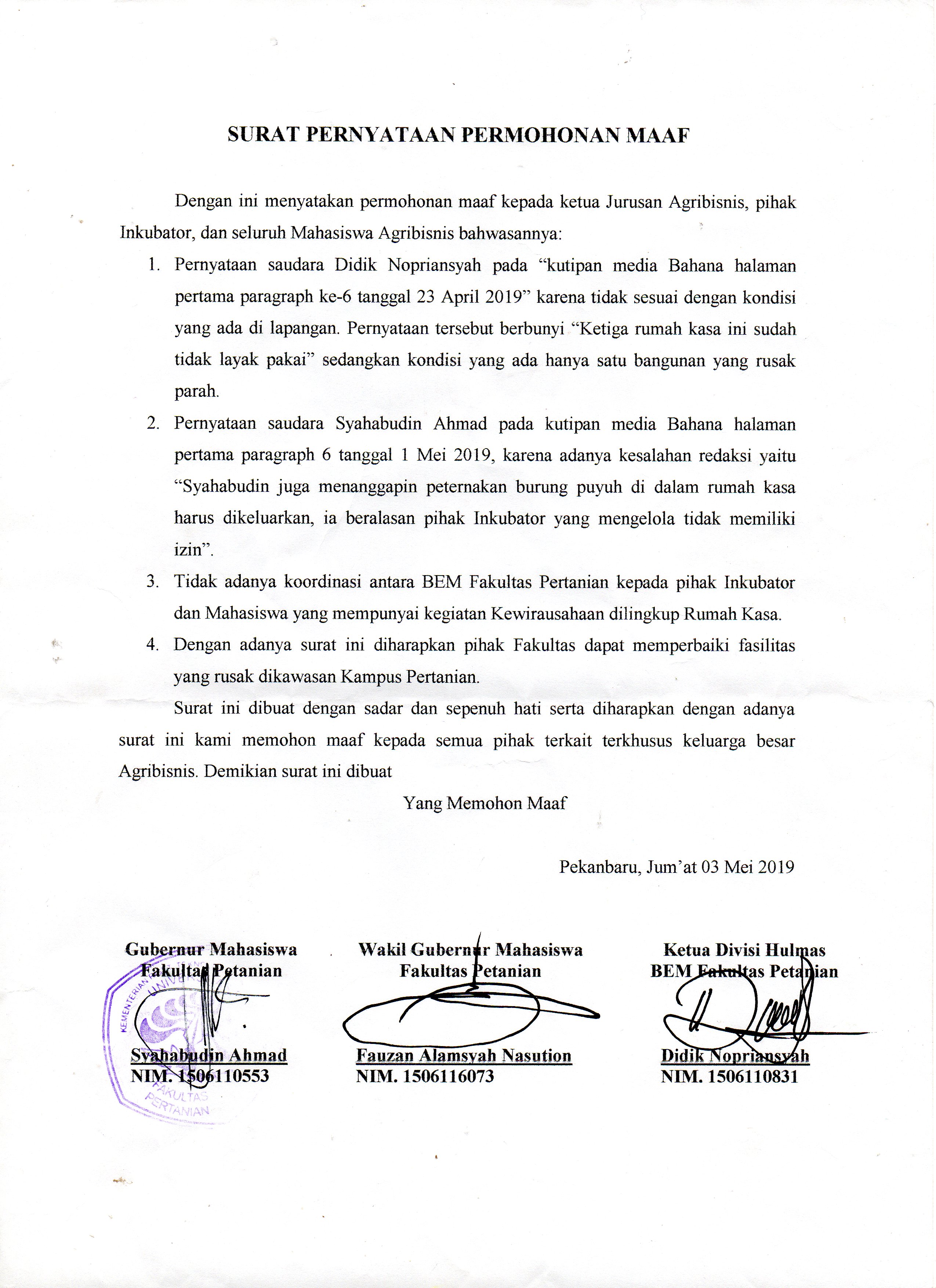 Detail Surat Pernyataan Permintaan Maaf Nomer 5