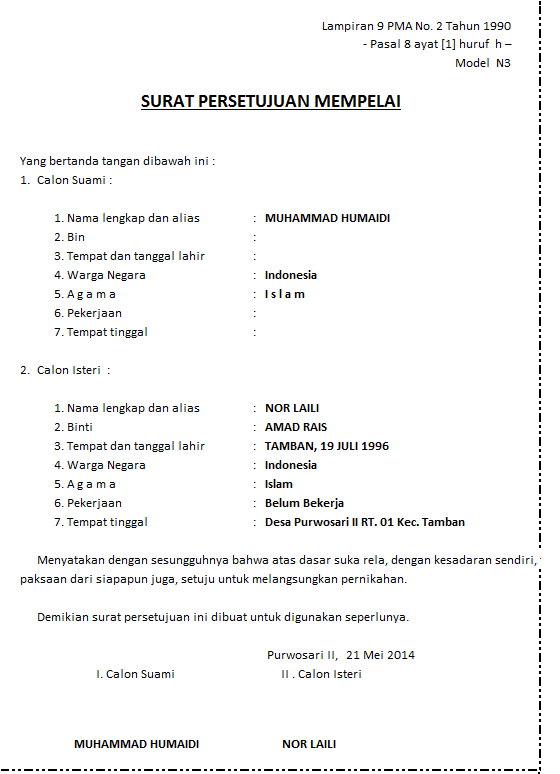 Detail Surat Pernyataan Pernikahan Nomer 33