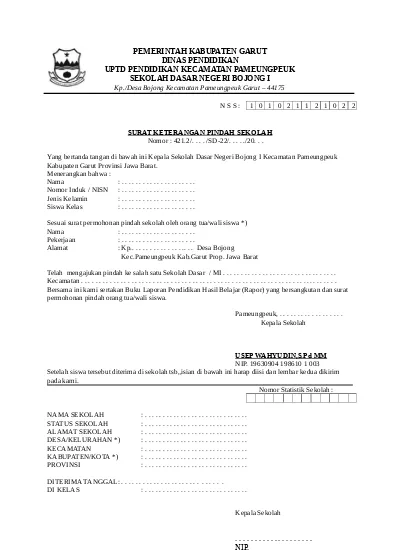 Detail Surat Pernyataan Pindah Sekolah Nomer 31