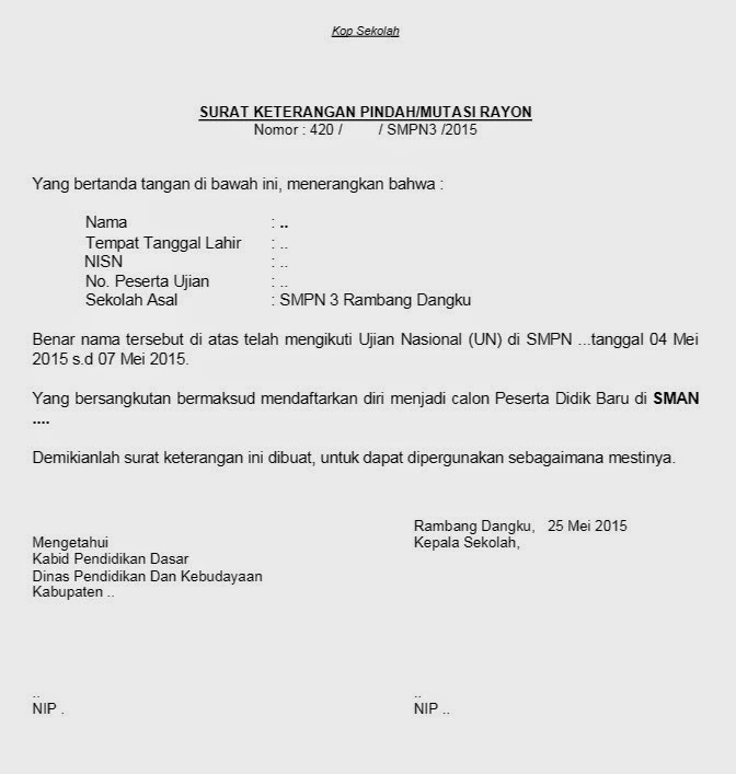 Detail Surat Pernyataan Pindah Sekolah Nomer 44