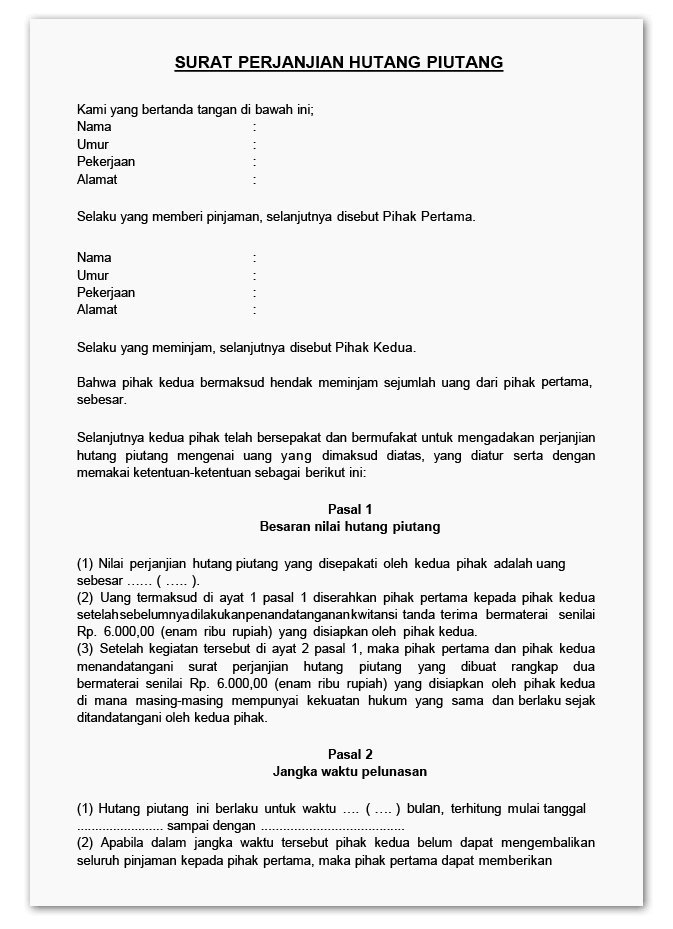 Detail Surat Pernyataan Pinjaman Nomer 16