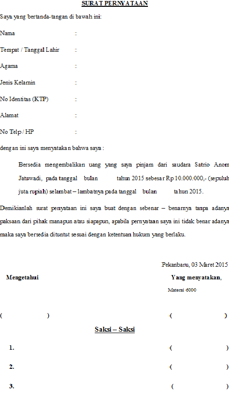 Detail Surat Pernyataan Pinjaman Nomer 32