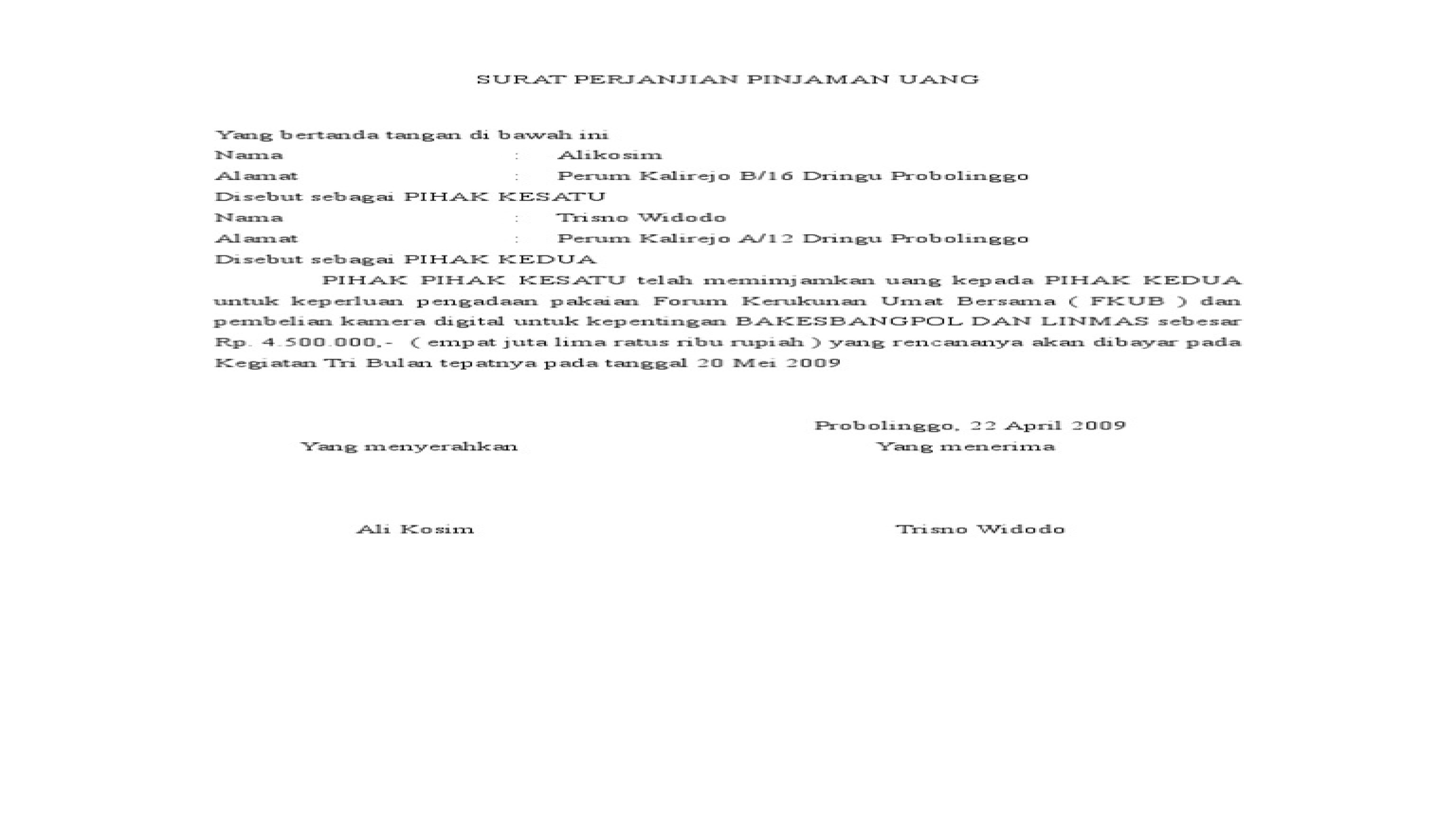 Detail Surat Pernyataan Pinjaman Nomer 46