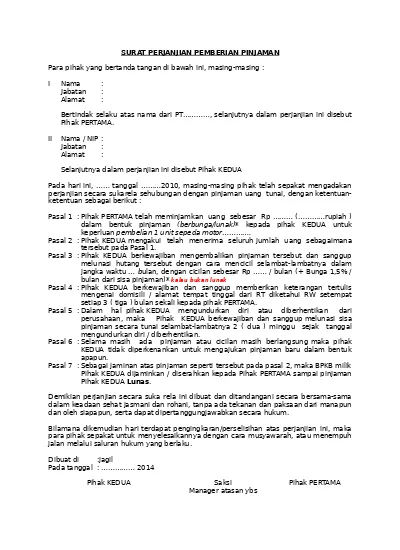 Detail Surat Pernyataan Pinjaman Nomer 47