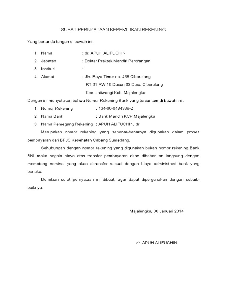 Detail Surat Pernyataan Rekening Nomer 3