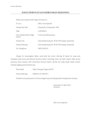 Detail Surat Pernyataan Rekening Nomer 27