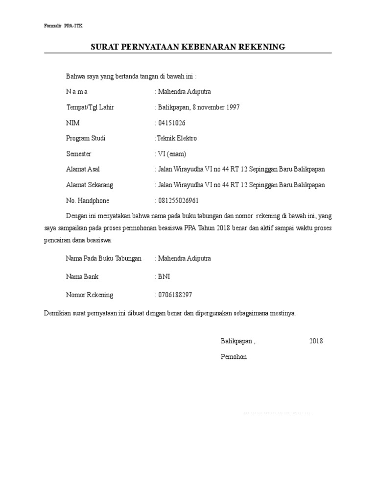 Detail Surat Pernyataan Rekening Nomer 9