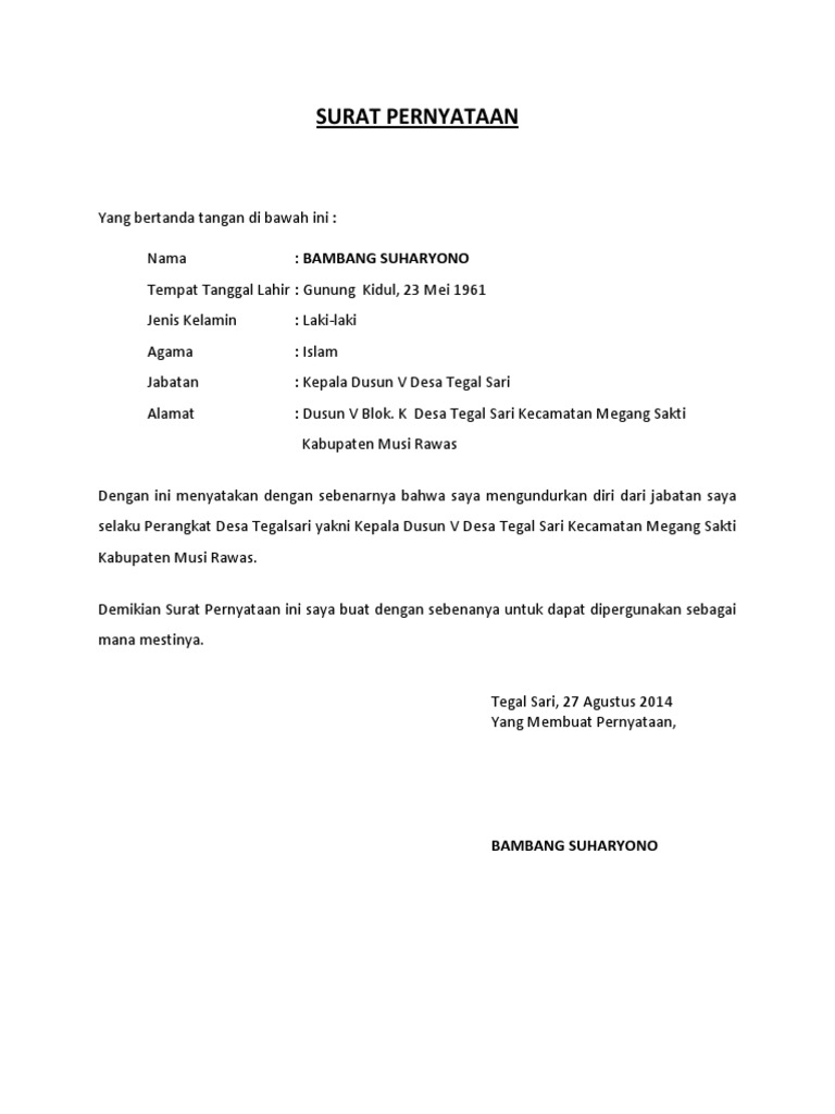 Detail Surat Pernyataan Resign Nomer 7
