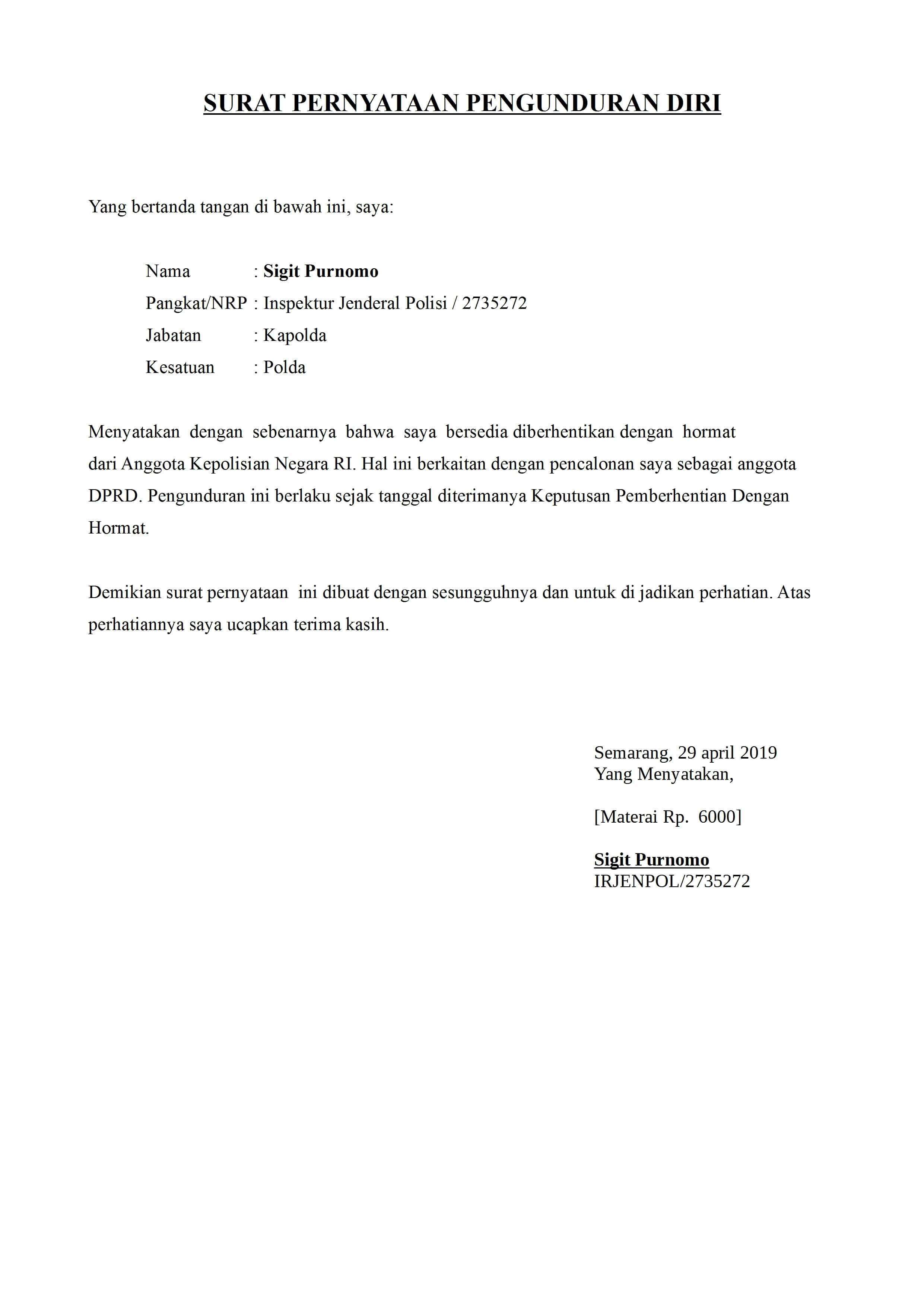 Detail Surat Pernyataan Resign Nomer 3