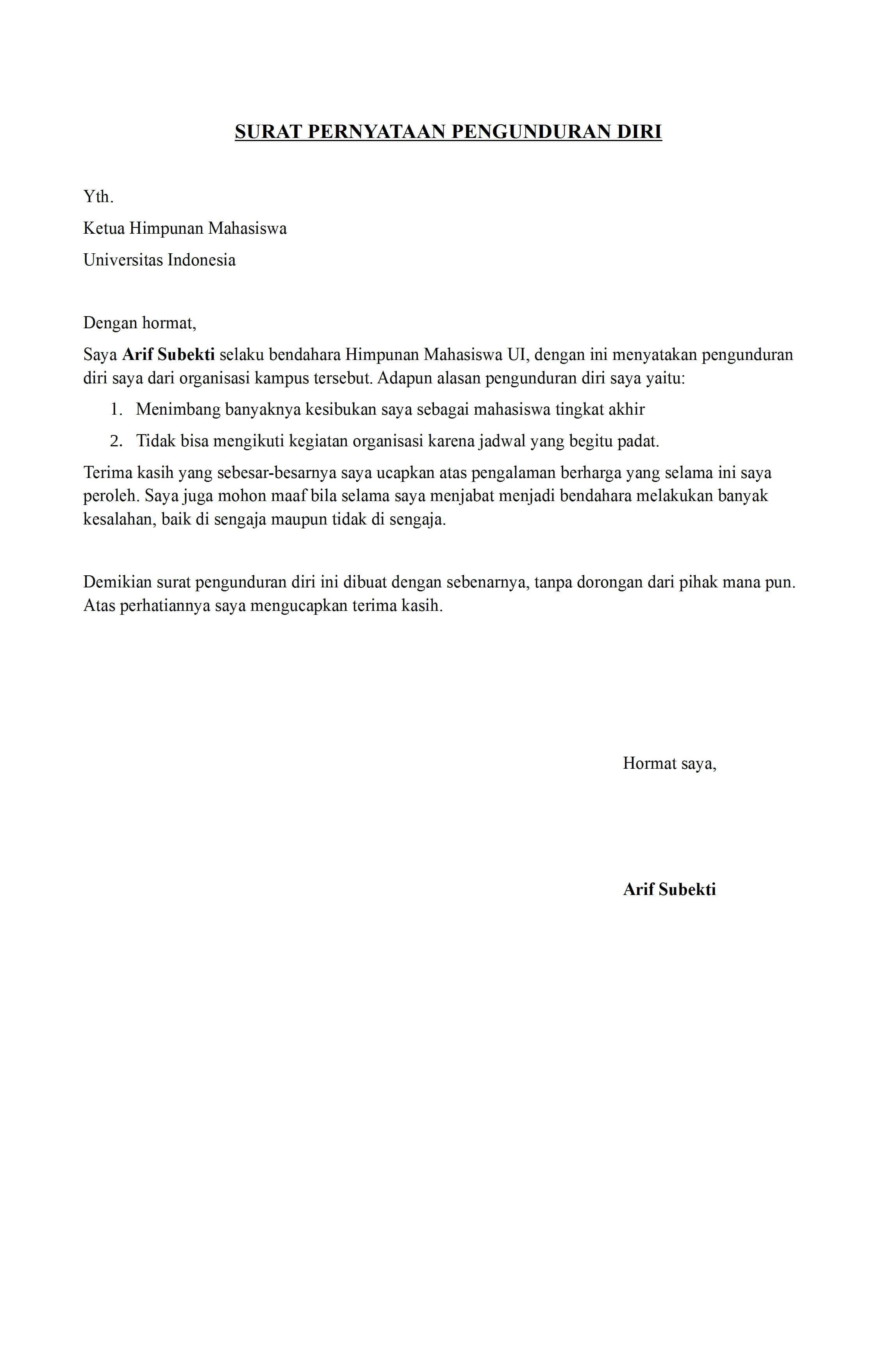 Detail Surat Pernyataan Resign Nomer 32