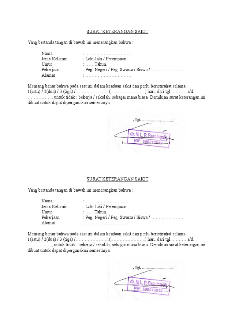 Detail Surat Pernyataan Sakit Nomer 16