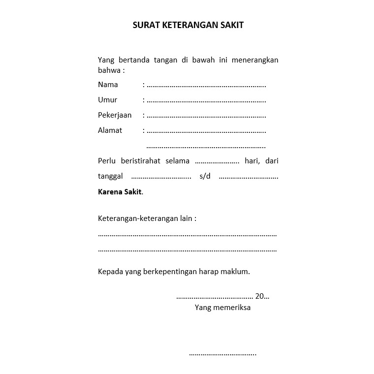 Detail Surat Pernyataan Sakit Nomer 8