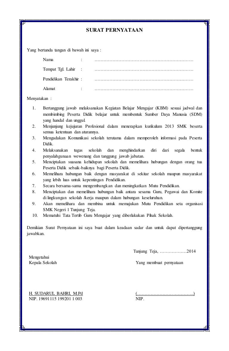 Detail Surat Pernyataan Siswa Nomer 12