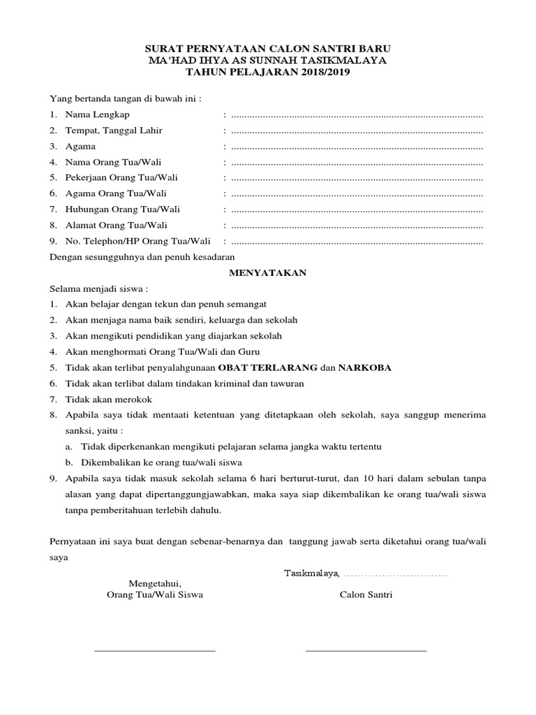 Detail Surat Pernyataan Siswa Nomer 13