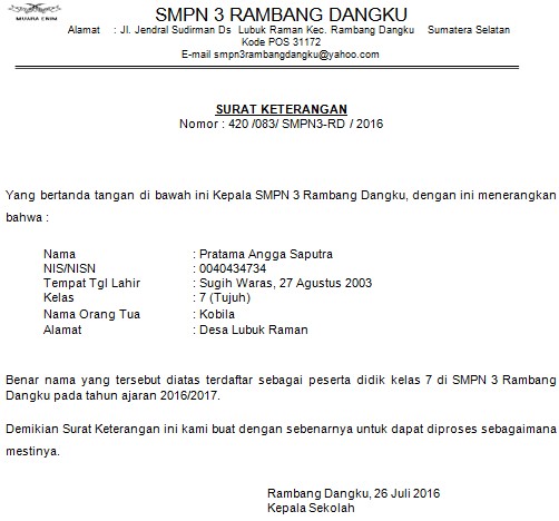 Detail Surat Pernyataan Siswa Nomer 16