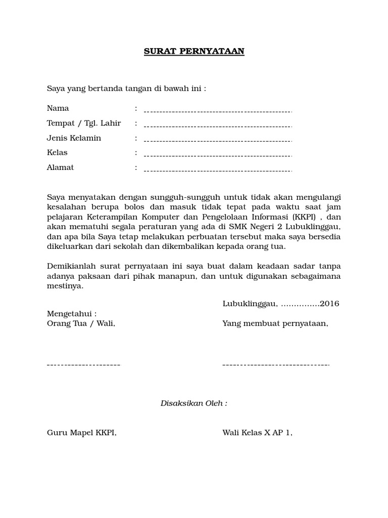 Detail Surat Pernyataan Siswa Nomer 3