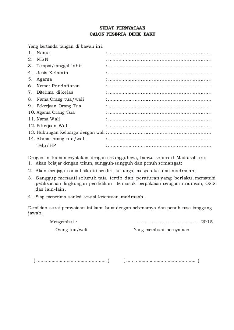 Detail Surat Pernyataan Siswa Nomer 18