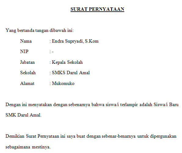 Detail Surat Pernyataan Siswa Nomer 28