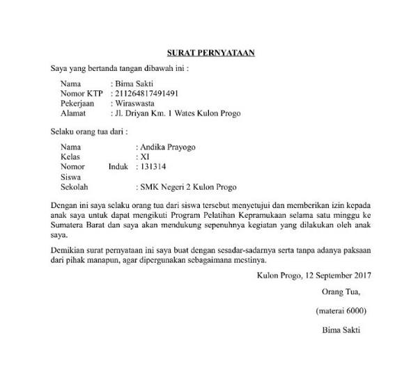 Detail Surat Pernyataan Siswa Nomer 30