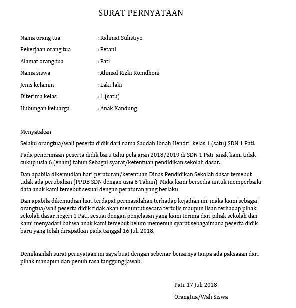 Detail Surat Pernyataan Siswa Nomer 32