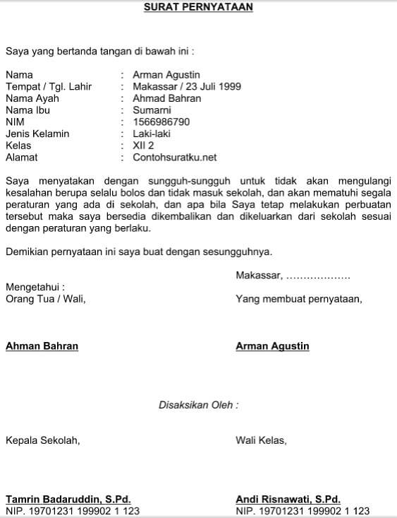 Detail Surat Pernyataan Siswa Nomer 5