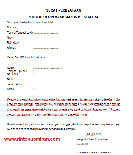 Detail Surat Pernyataan Siswa Nomer 37
