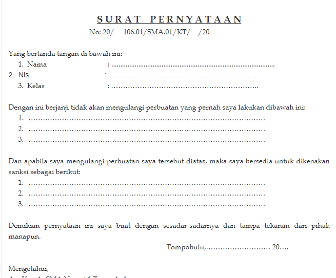 Detail Surat Pernyataan Siswa Nomer 6