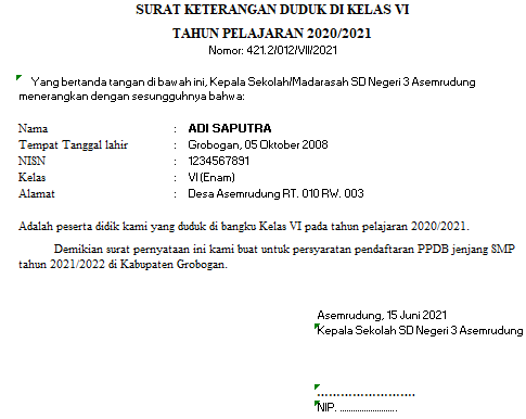 Detail Surat Pernyataan Siswa Nomer 47
