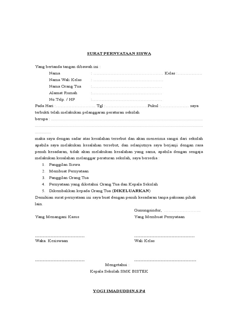Detail Surat Pernyataan Siswa Nomer 7