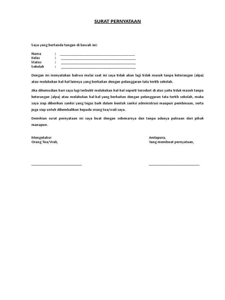 Detail Surat Pernyataan Siswa Nomer 9