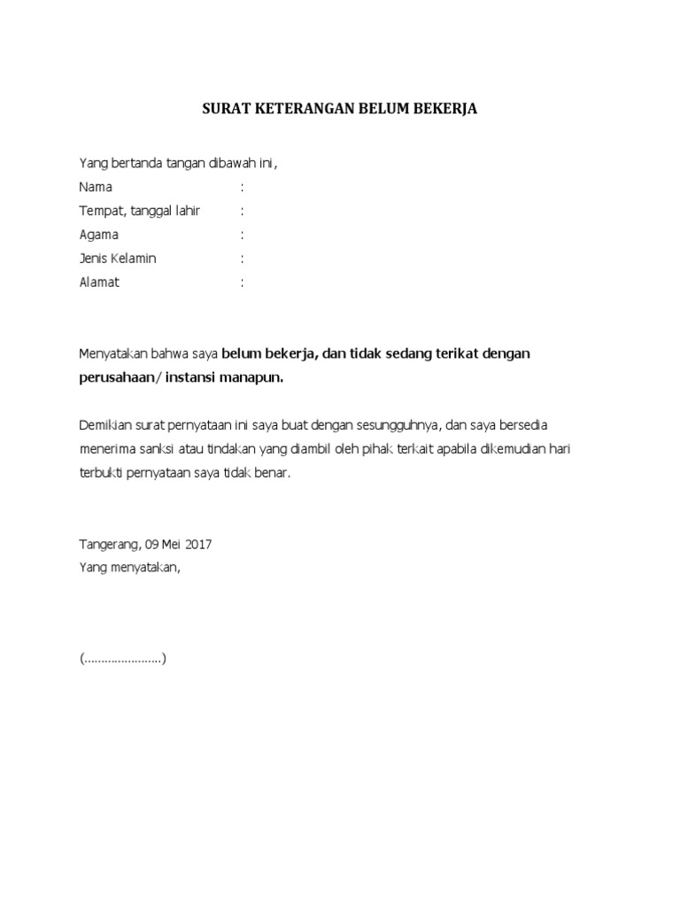 Surat Pernyataan Sudah Tidak Bekerja - KibrisPDR