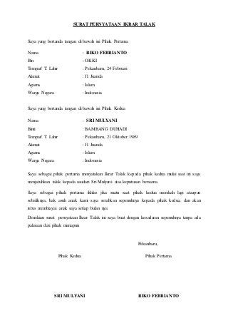 Surat Pernyataan Talak - KibrisPDR