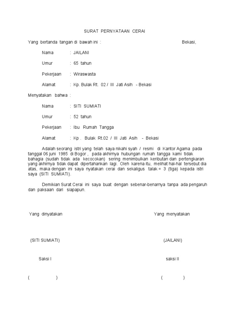 Detail Surat Pernyataan Talak Nomer 42