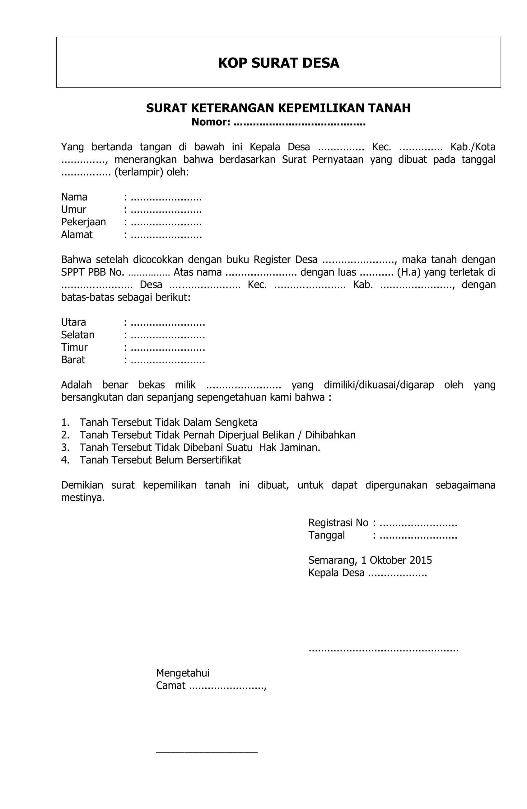 Detail Surat Pernyataan Tanah Tidak Sengketa Nomer 6