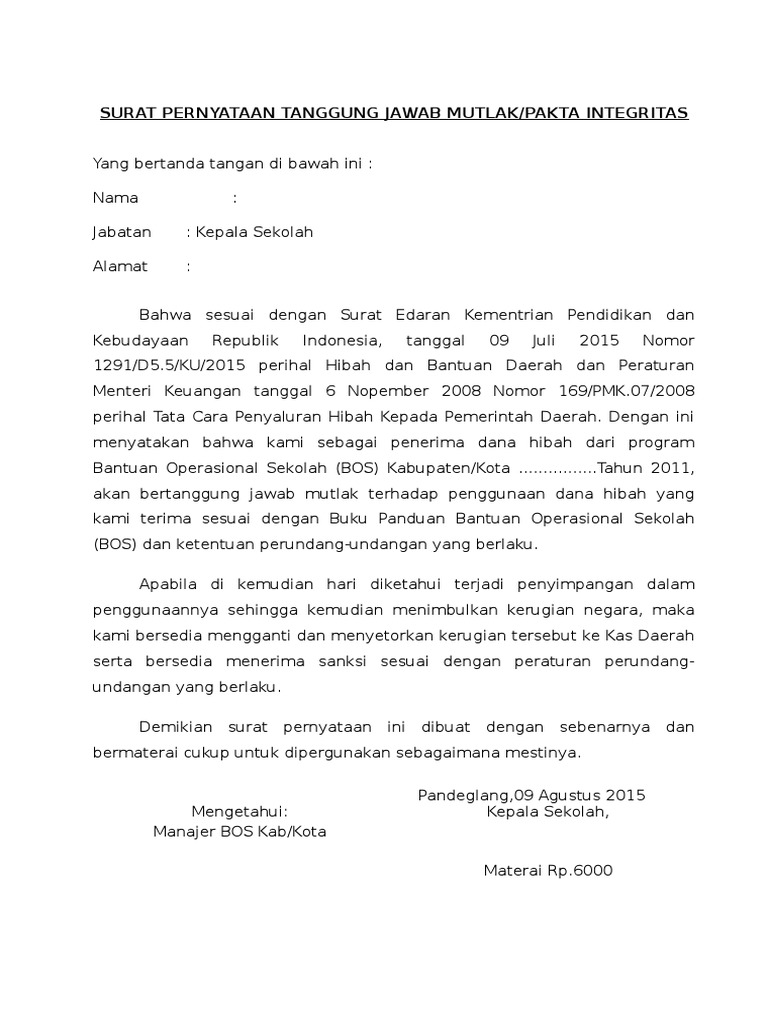 Detail Surat Pernyataan Tanggung Jawab Mutlak Nomer 31