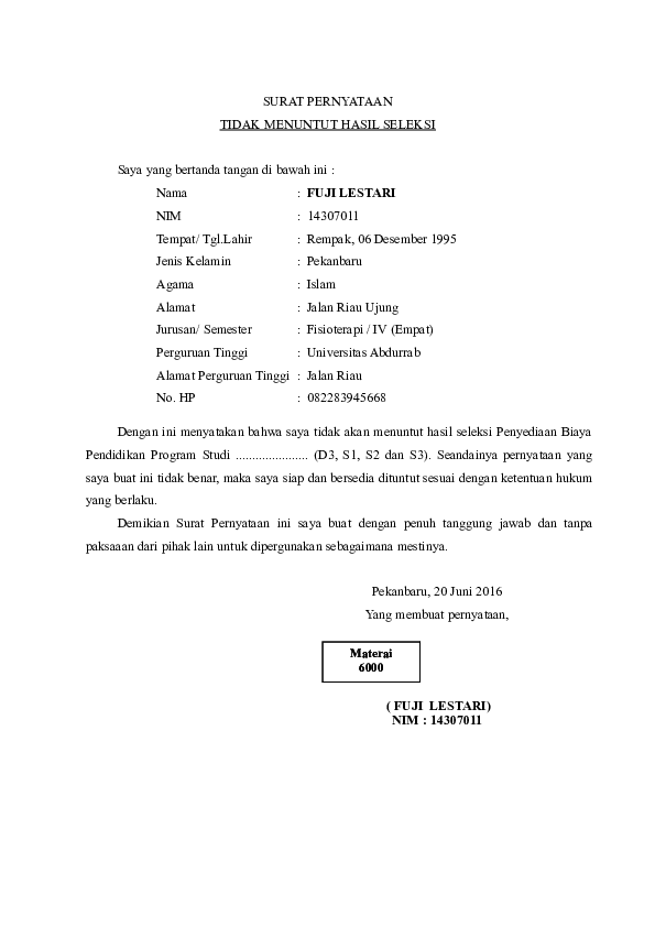 Detail Surat Pernyataan Tidak Akan Menuntut Nomer 8