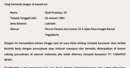 Detail Surat Pernyataan Tidak Bekerja Lagi Nomer 30