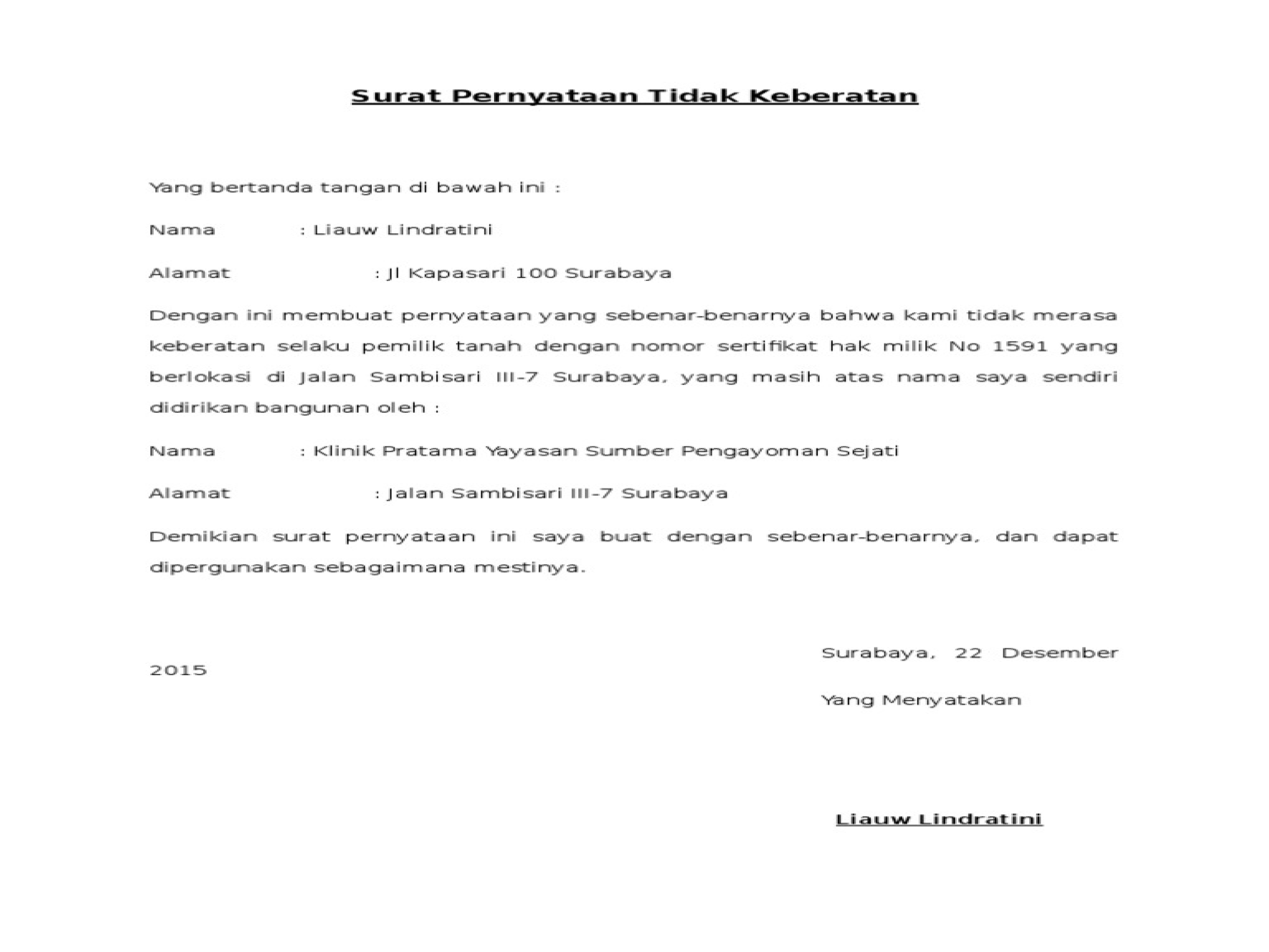 Detail Surat Pernyataan Tidak Keberatan Nomer 30