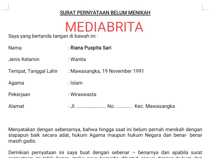 Detail Surat Pernyataan Tidak Menikah Nomer 50