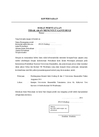 Surat Pernyataan Tidak Menuntut - KibrisPDR