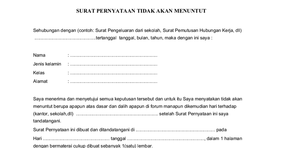 Detail Surat Pernyataan Tidak Menuntut Nomer 2