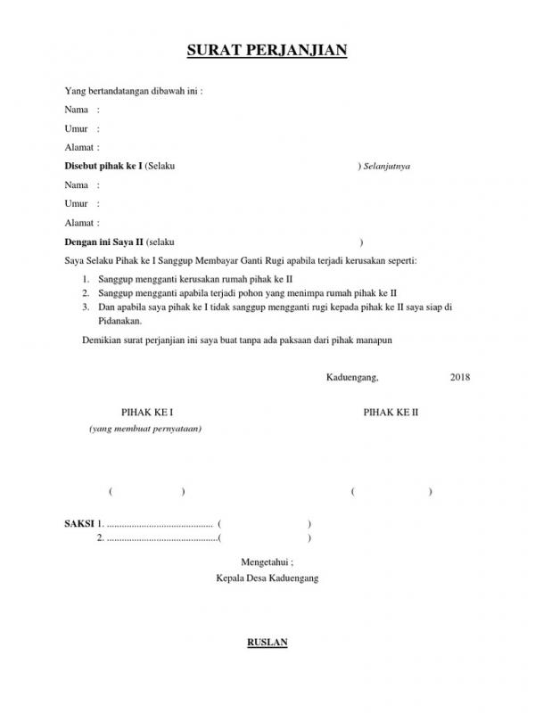 Detail Surat Pernyataan Tidak Menuntut Ganti Rugi Nomer 34