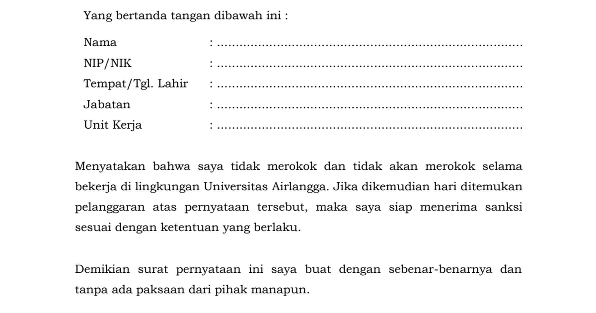 Detail Surat Pernyataan Tidak Merokok Nomer 43