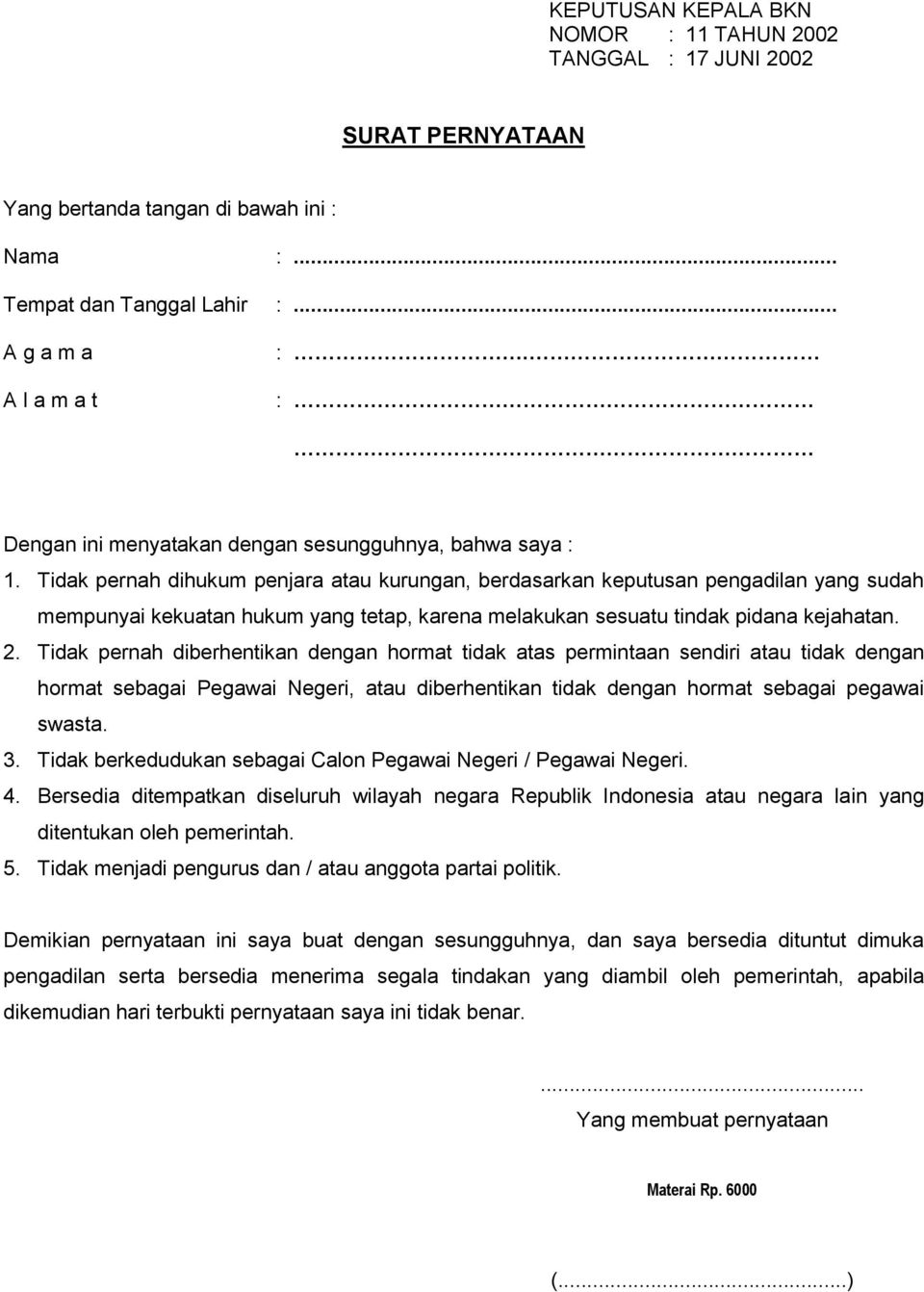 Detail Surat Pernyataan Tidak Pernah Dihukum Penjara Nomer 31