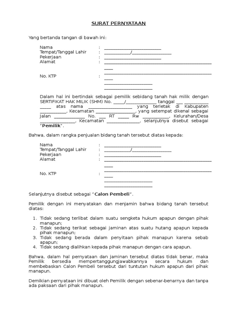 Detail Surat Pernyataan Tidak Sengketa Nomer 4