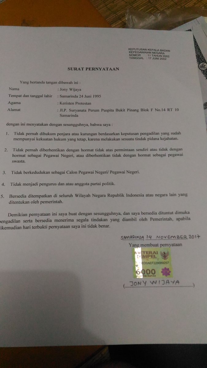 Detail Surat Pernyataan Tulis Tangan Nomer 14