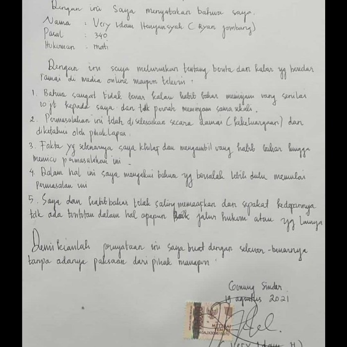 Detail Surat Pernyataan Tulis Tangan Nomer 15